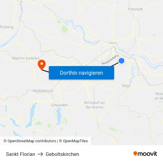Sankt Florian to Geboltskirchen map