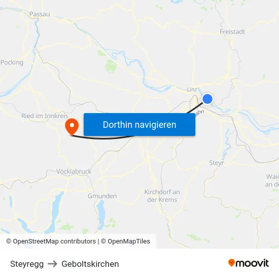 Steyregg to Geboltskirchen map