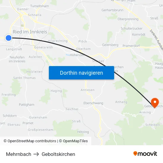 Mehrnbach to Geboltskirchen map