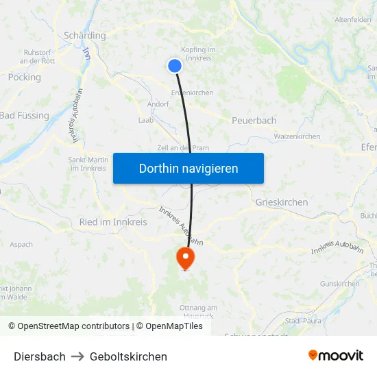 Diersbach to Geboltskirchen map