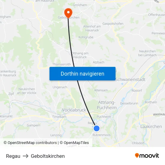 Regau to Geboltskirchen map