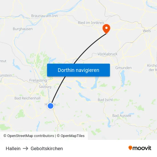 Hallein to Geboltskirchen map