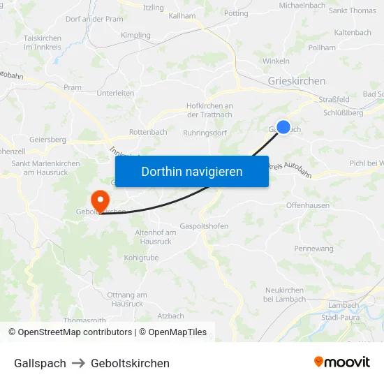 Gallspach to Geboltskirchen map