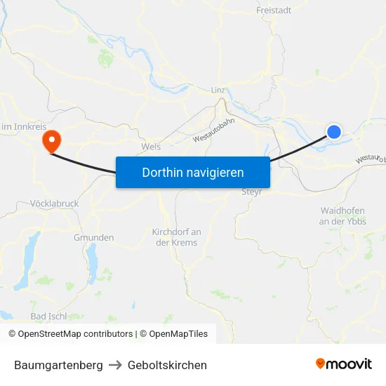Baumgartenberg to Geboltskirchen map