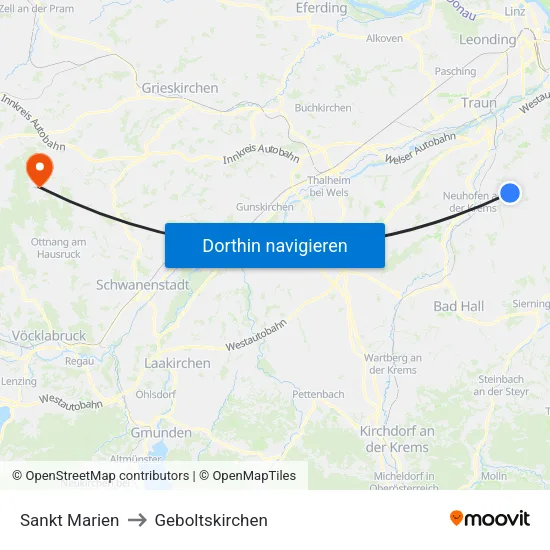 Sankt Marien to Geboltskirchen map