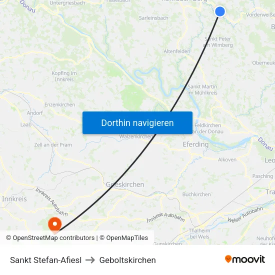 Sankt Stefan-Afiesl to Geboltskirchen map