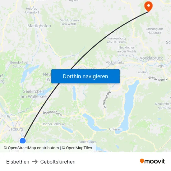 Elsbethen to Geboltskirchen map