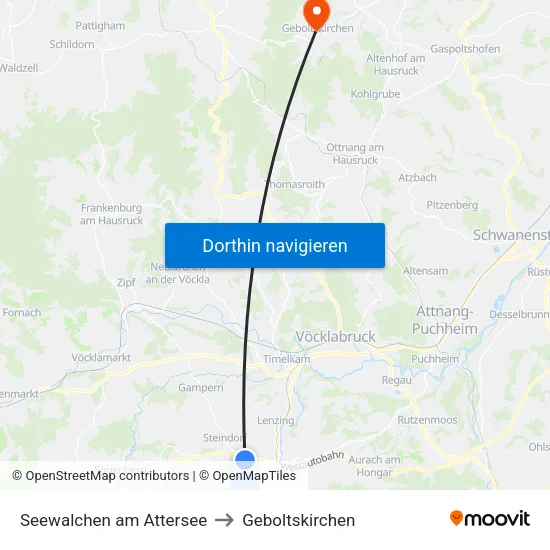 Seewalchen am Attersee to Geboltskirchen map