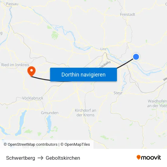 Schwertberg to Geboltskirchen map