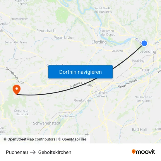 Puchenau to Geboltskirchen map