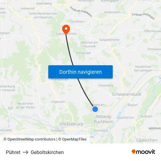 Pühret to Geboltskirchen map