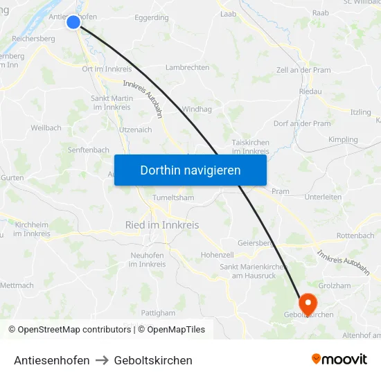 Antiesenhofen to Geboltskirchen map
