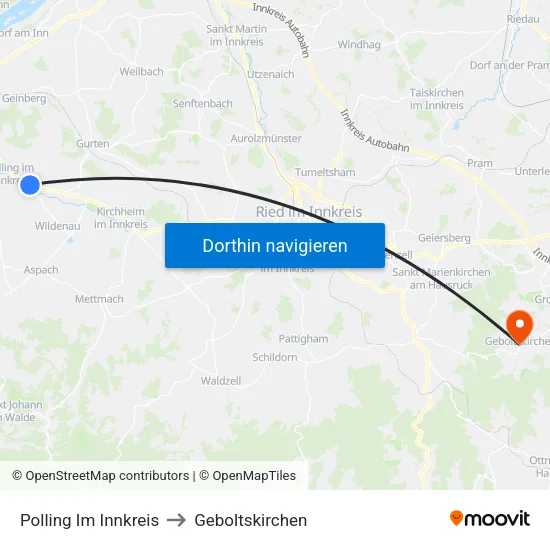 Polling Im Innkreis to Geboltskirchen map