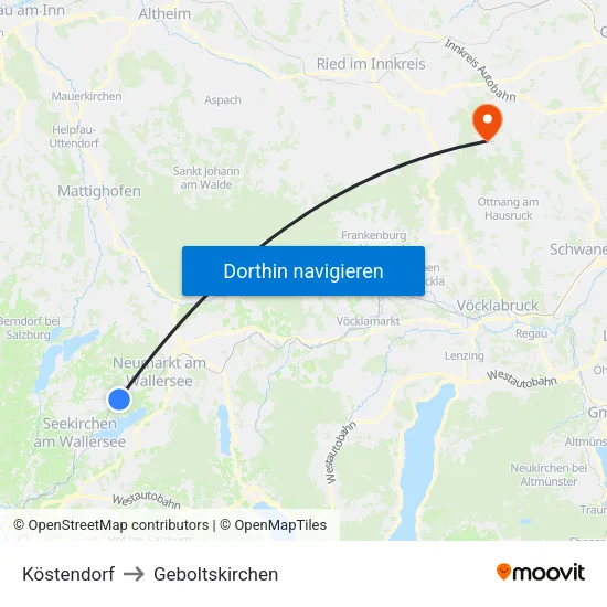 Köstendorf to Geboltskirchen map