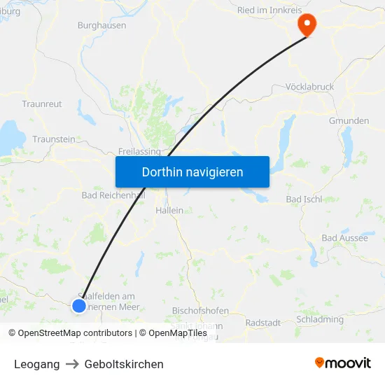 Leogang to Geboltskirchen map