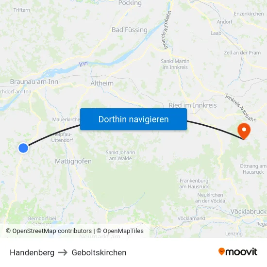 Handenberg to Geboltskirchen map