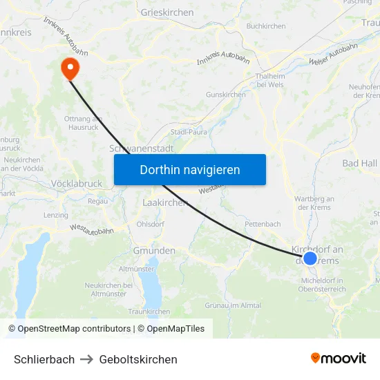 Schlierbach to Geboltskirchen map