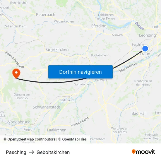 Pasching to Geboltskirchen map