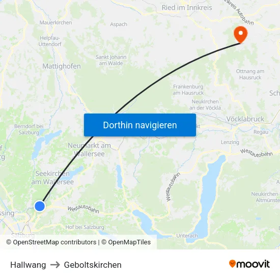 Hallwang to Geboltskirchen map