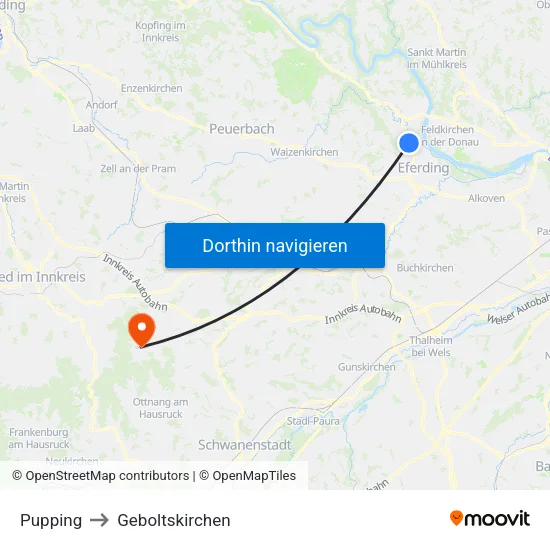 Pupping to Geboltskirchen map