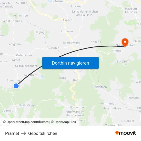 Pramet to Geboltskirchen map