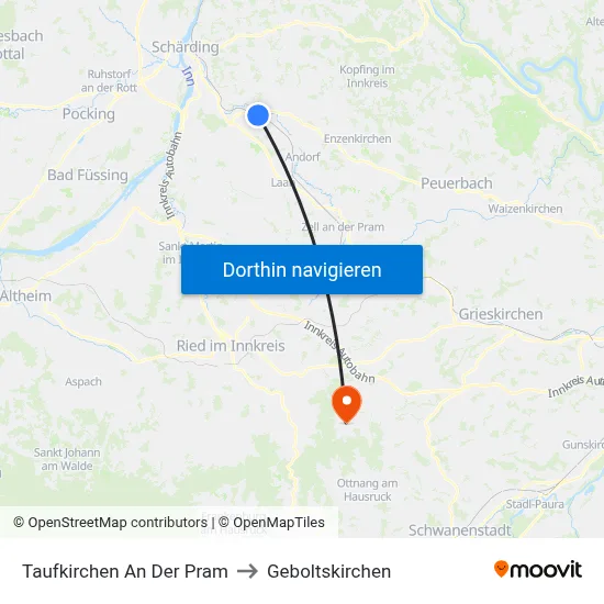 Taufkirchen An Der Pram to Geboltskirchen map