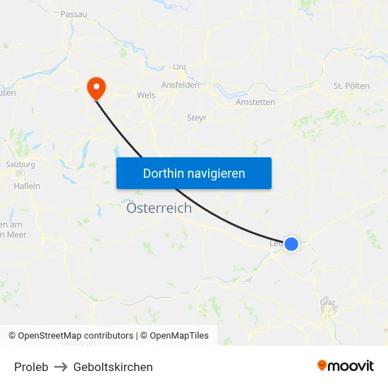 Proleb to Geboltskirchen map