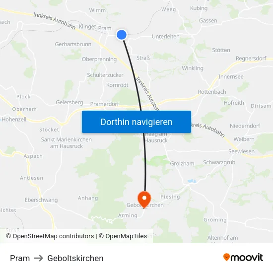 Pram to Geboltskirchen map