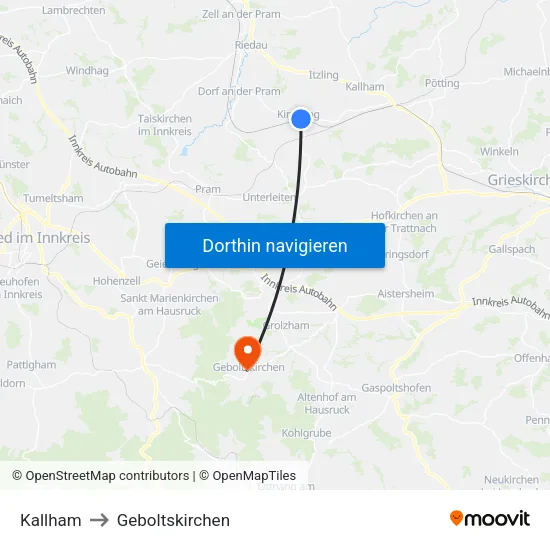 Kallham to Geboltskirchen map