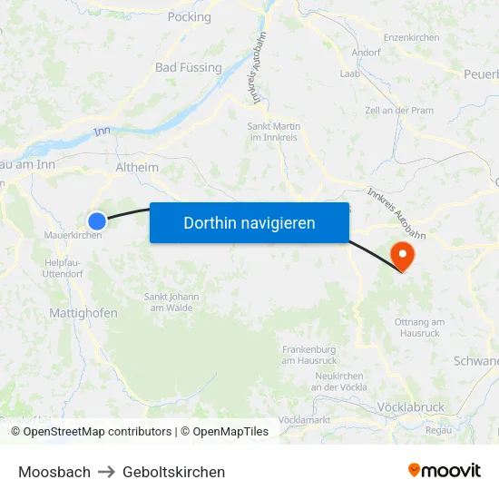Moosbach to Geboltskirchen map