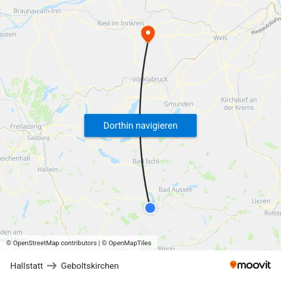 Hallstatt to Geboltskirchen map