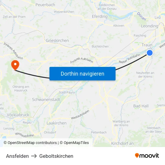 Ansfelden to Geboltskirchen map