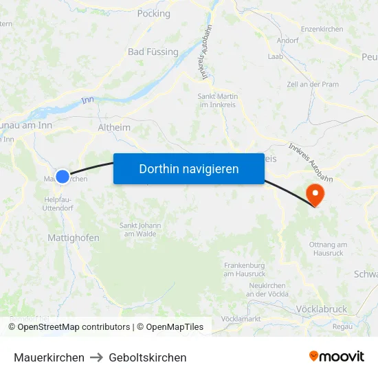 Mauerkirchen to Geboltskirchen map