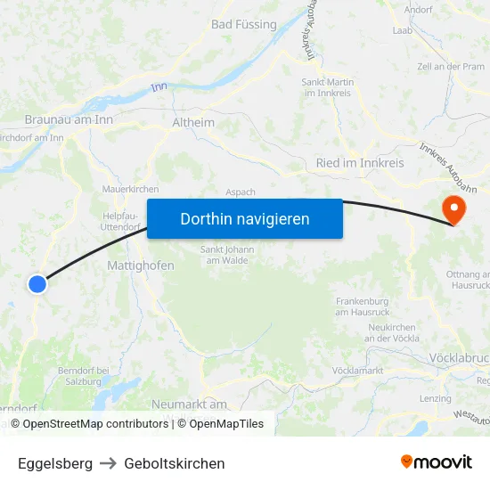 Eggelsberg to Geboltskirchen map