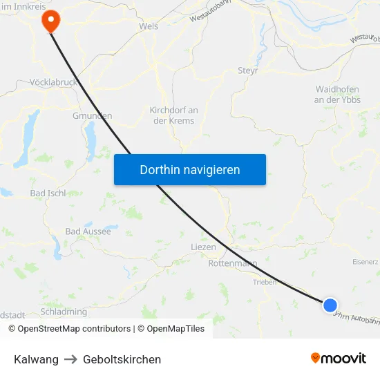 Kalwang to Geboltskirchen map
