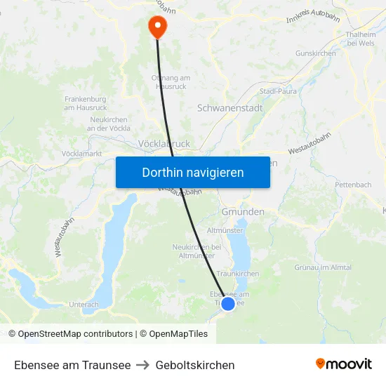 Ebensee am Traunsee to Geboltskirchen map