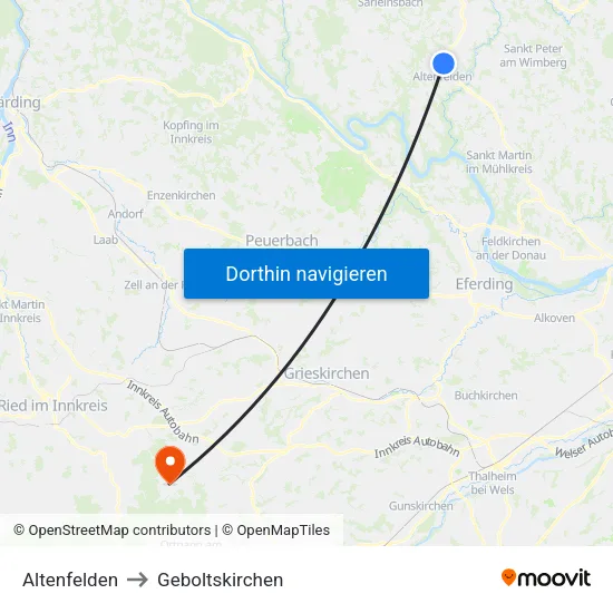 Altenfelden to Geboltskirchen map