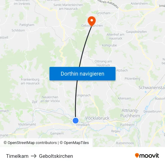 Timelkam to Geboltskirchen map
