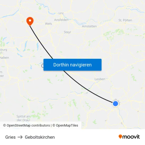 Gries to Geboltskirchen map