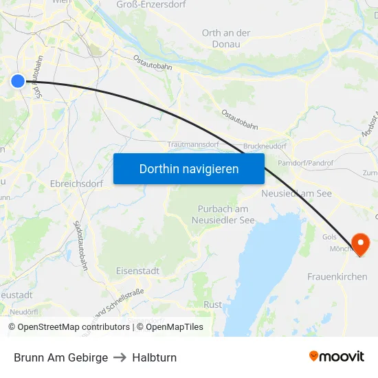 Brunn Am Gebirge to Halbturn map