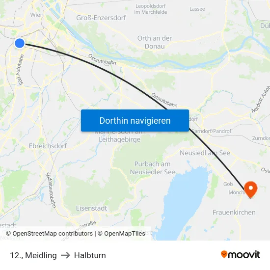 12., Meidling to Halbturn map