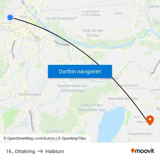 16., Ottakring to Halbturn map