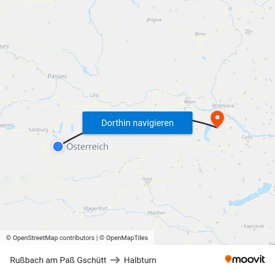 Rußbach am Paß Gschütt to Halbturn map