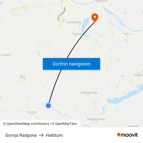 Gornja Radgona to Halbturn map