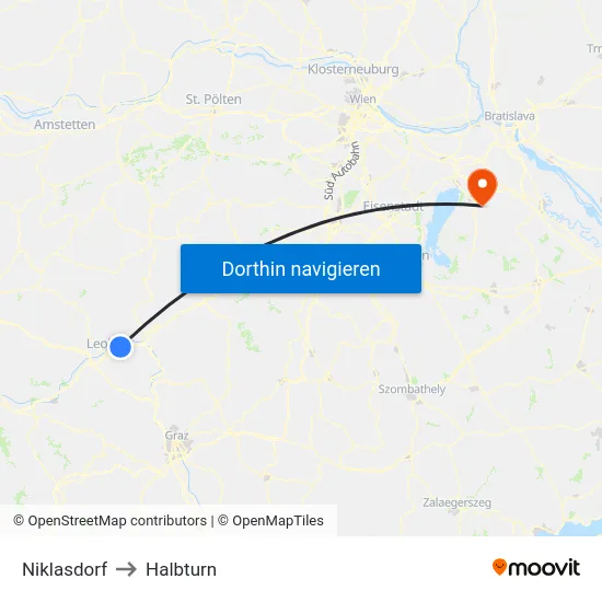 Niklasdorf to Halbturn map