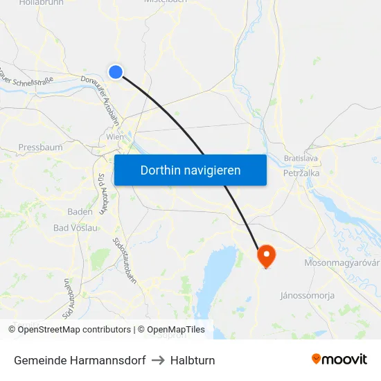 Gemeinde Harmannsdorf to Halbturn map