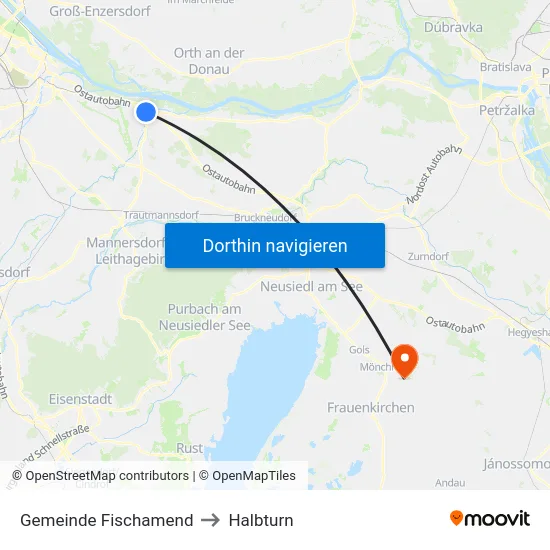 Gemeinde Fischamend to Halbturn map