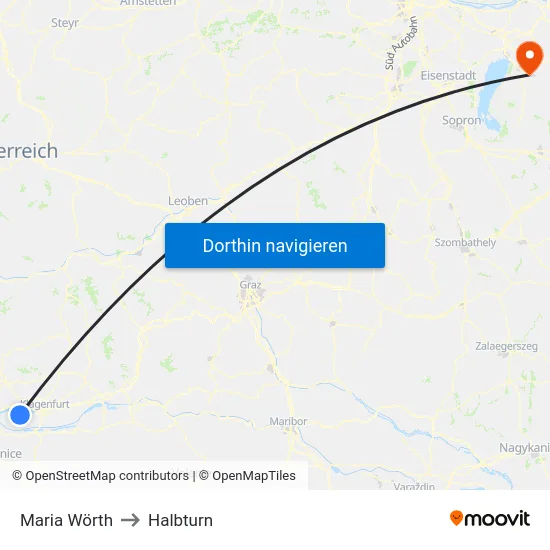 Maria Wörth to Halbturn map