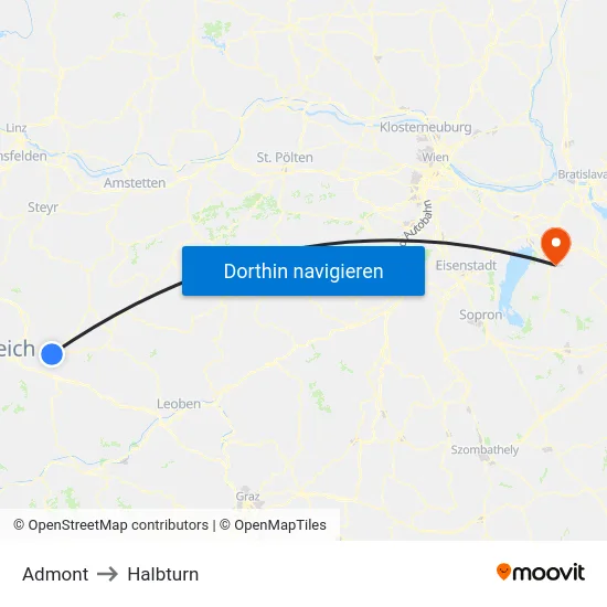 Admont to Halbturn map