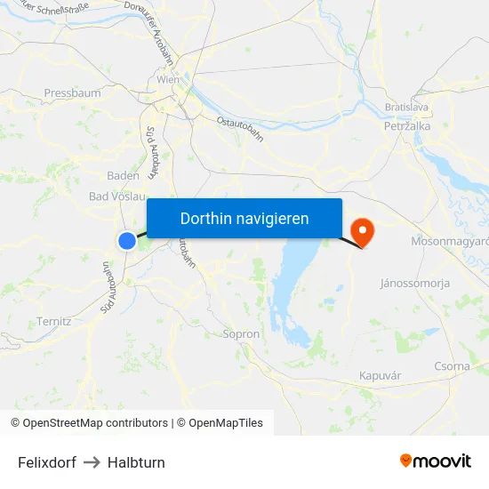 Felixdorf to Halbturn map